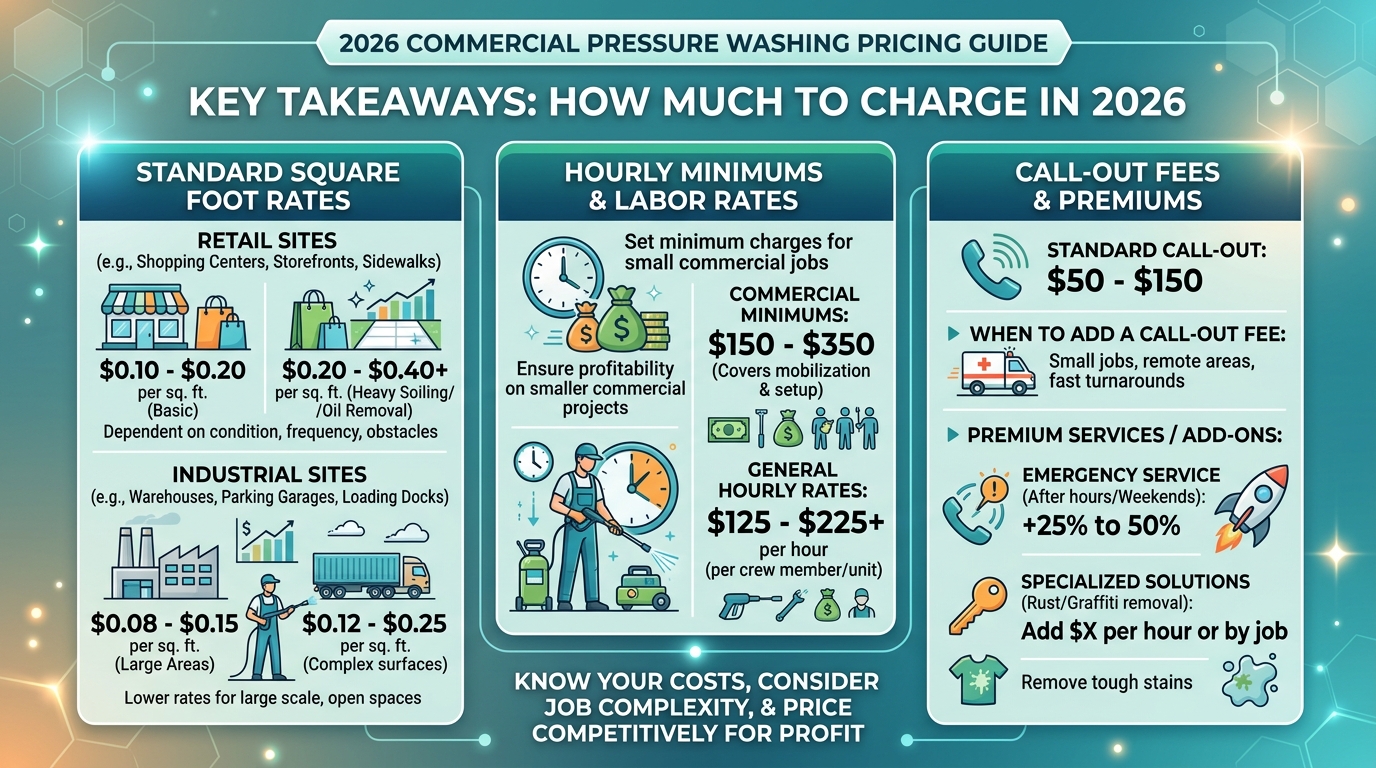 How Much Should You Charge for Commercial Pressure Washing in 2026? — pressure washing guide illustration
