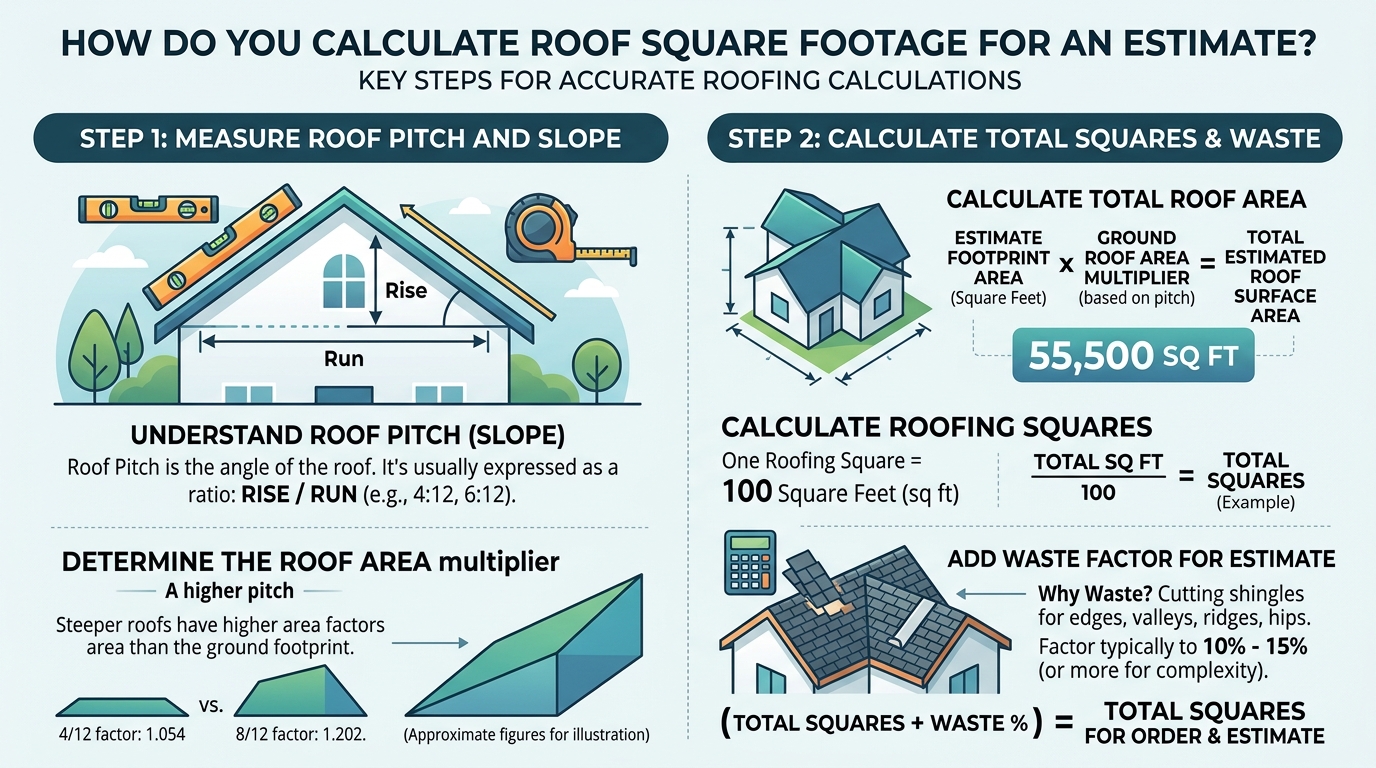 How do you calculate the square footage of a roof for an estimate? — roofing guide illustration