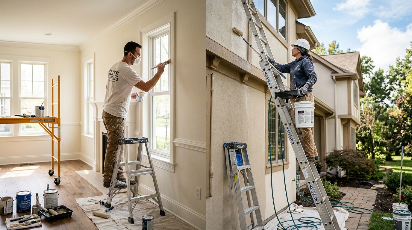 How do you calculate labor costs for interior vs exterior projects?