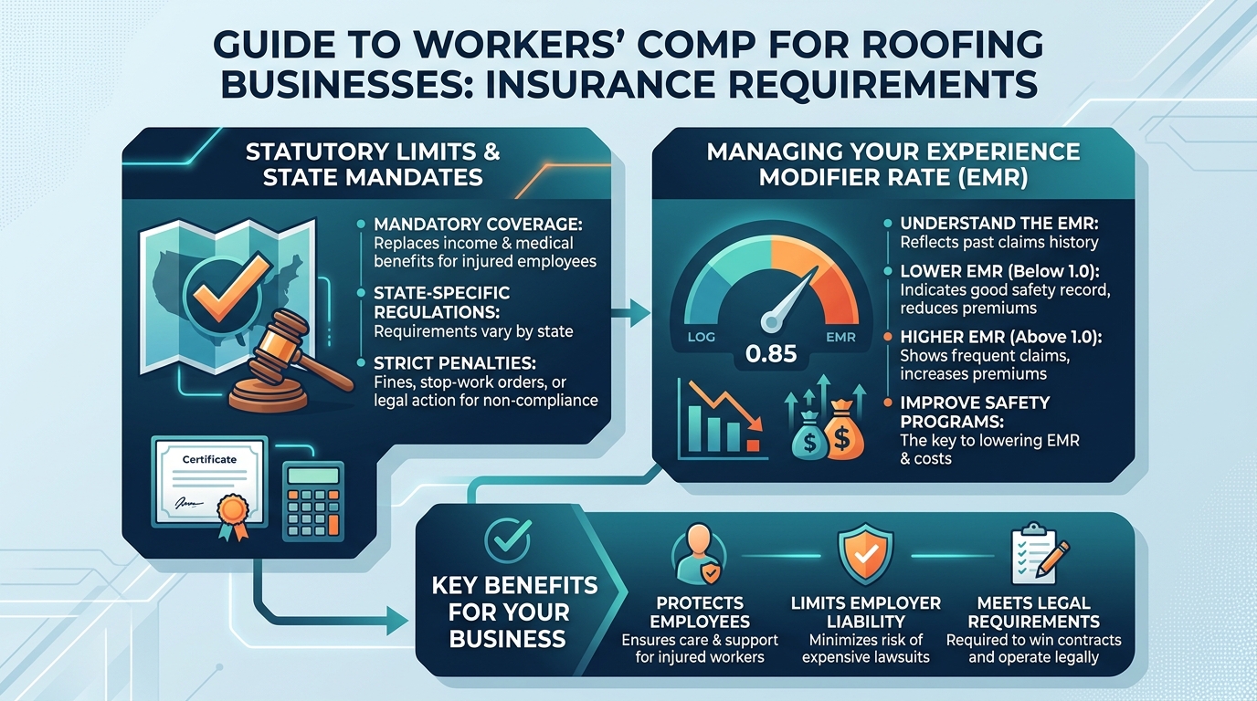 Roofing business insurance requirements: what coverage you need guide to Workers' Comp? — roofing guide illustration