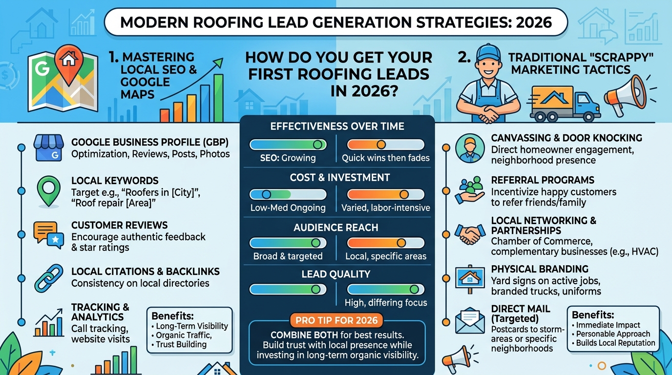 How do you get your first roofing leads in 2026? — roofing guide illustration